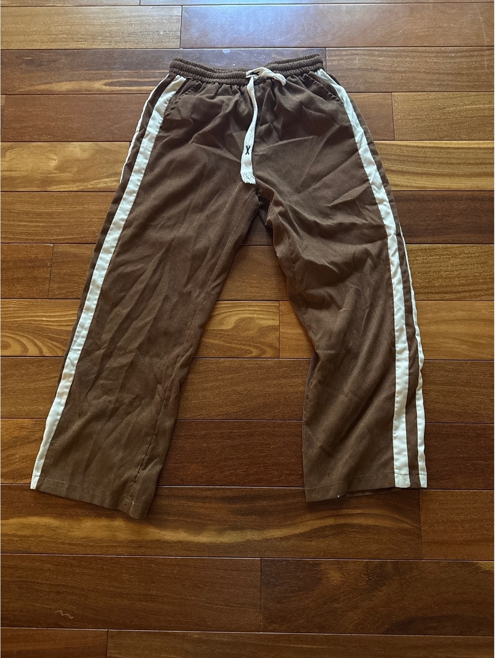 Brown Corduroy Track Pants with White Side Stripes